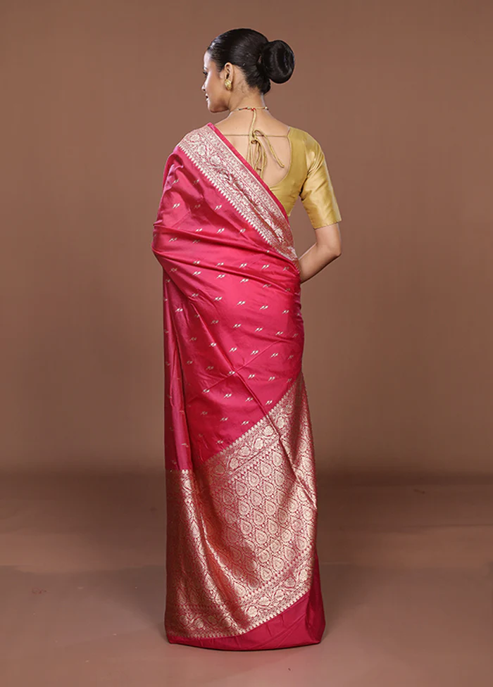 Pink Katan Silk Saree With Blouse Piece - Image 3