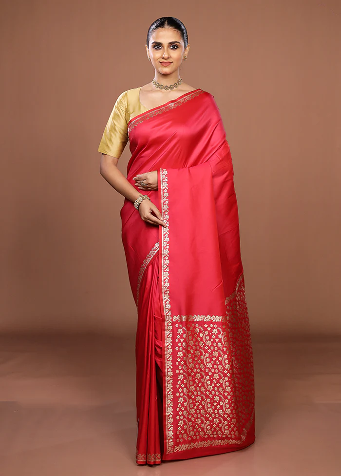 Pink Katan Silk Saree With Blouse Piece - Image 2