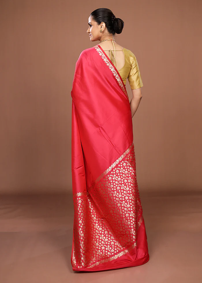 Pink Katan Silk Saree With Blouse Piece - Image 3