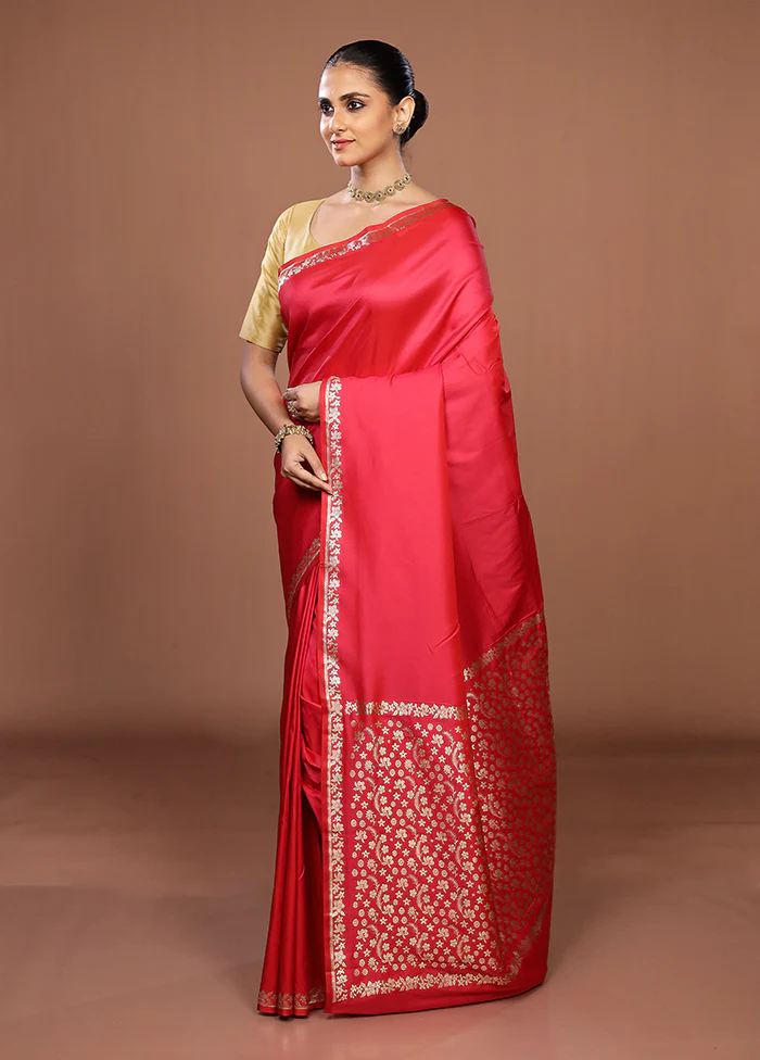 Pink Katan Silk Saree With Blouse Piece - Image 4