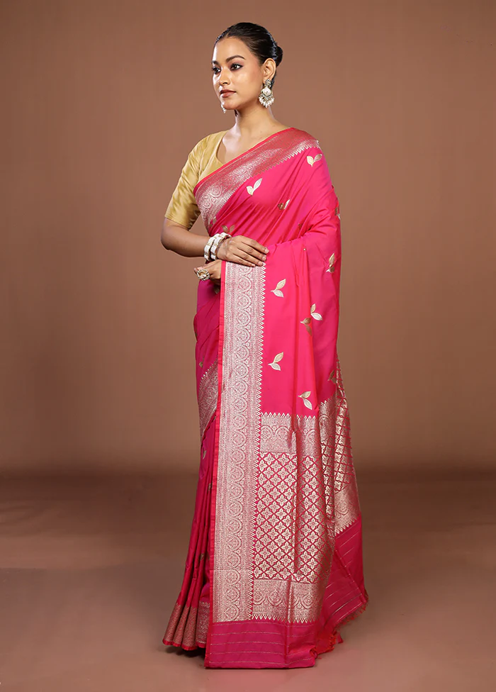 Pink Katan Silk Saree With Blouse Piece - Image 4