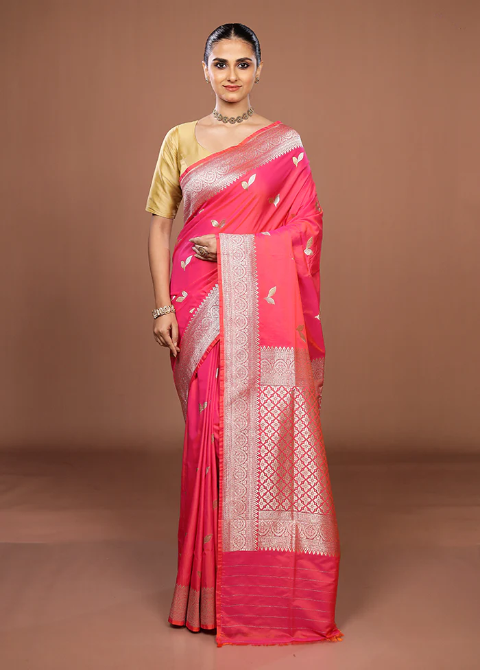 Pink Katan Silk Saree With Blouse Piece - Image 2