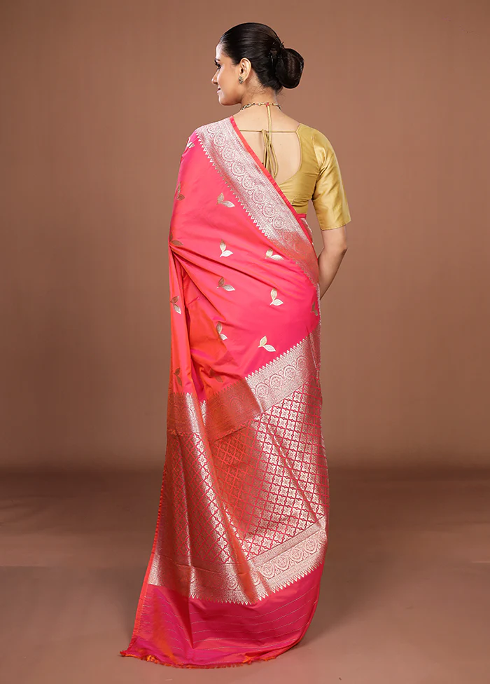 Pink Katan Silk Saree With Blouse Piece - Image 3