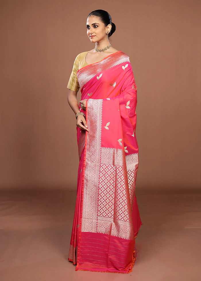 Pink Katan Silk Saree With Blouse Piece - Image 4