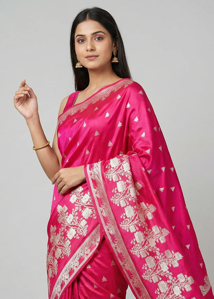 Pink Katan Silk Saree With Blouse Piece - Image 2