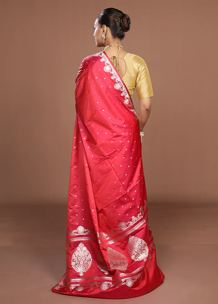 Pink Katan Silk Saree With Blouse Piece - Image 3
