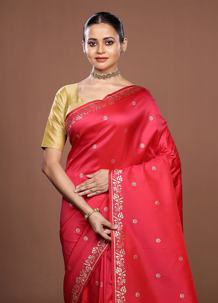 Pink Katan Silk Saree With Blouse Piece