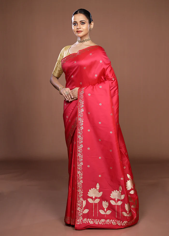 Pink Katan Silk Saree With Blouse Piece - Image 4