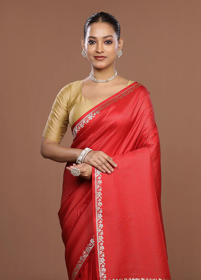 Pink Katan Silk Saree With Blouse Piece