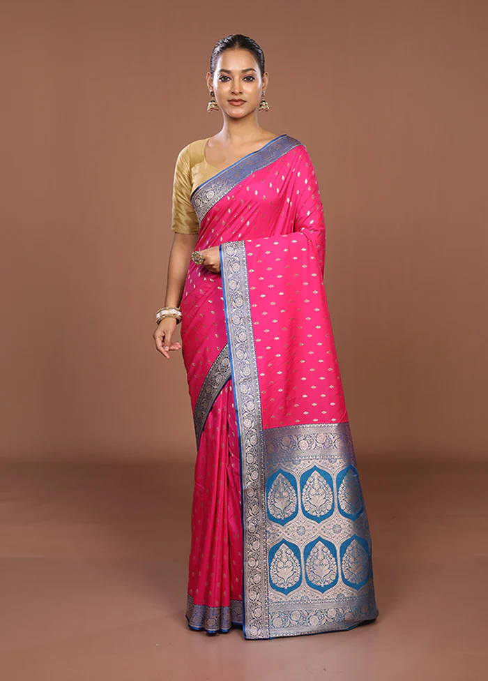 Pink Katan Silk Saree With Blouse Piece - Image 2