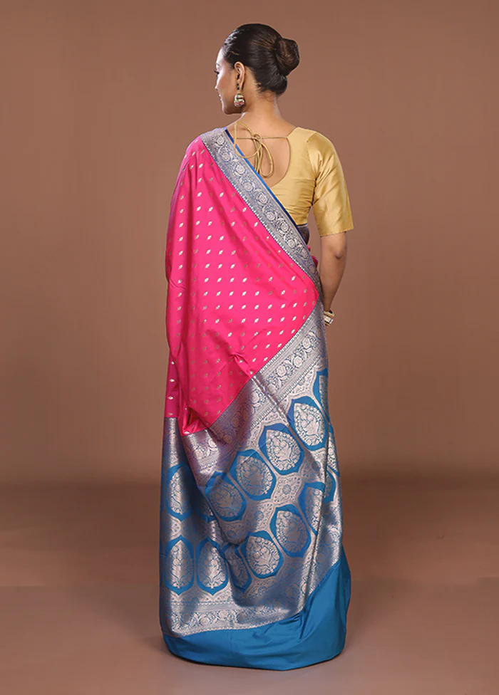 Pink Katan Silk Saree With Blouse Piece - Image 3