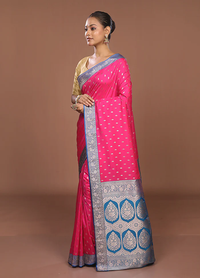 Pink Katan Silk Saree With Blouse Piece - Image 4