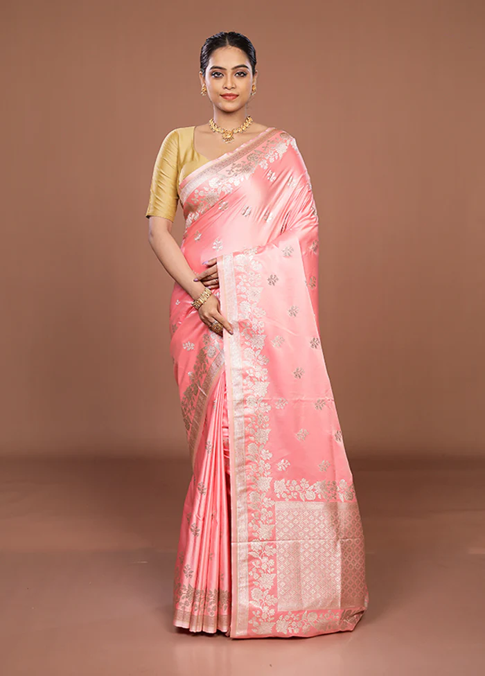 Pink Katan Silk Saree With Blouse Piece - Image 2