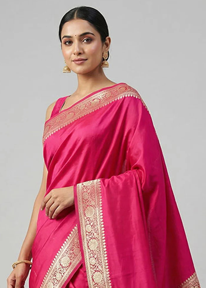 Pink Katan Silk Saree With Blouse Piece - Image 2
