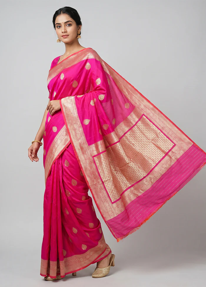 Pink Katan Silk Saree With Blouse Piece