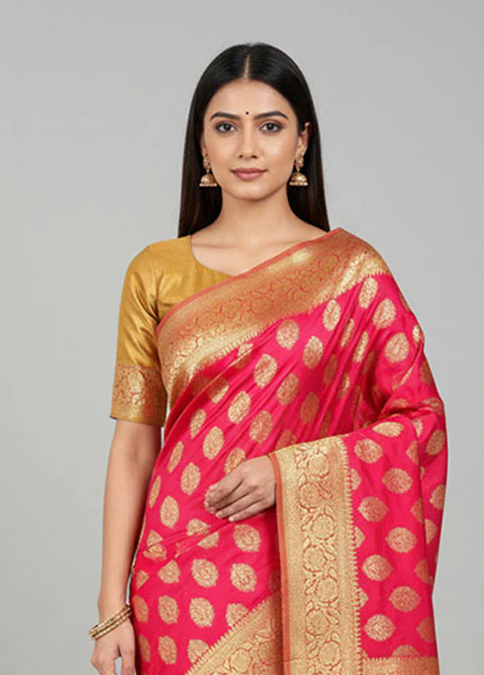 Pink Katan Silk Saree With Blouse Piece - Image 2