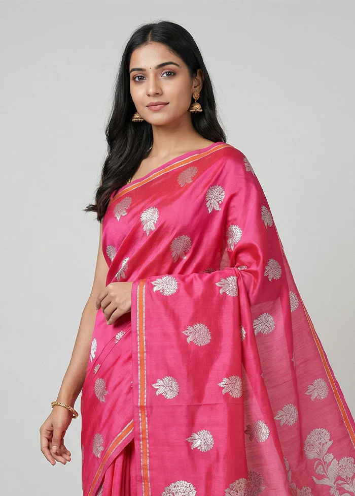 Pink Katan Silk Saree With Blouse Piece - Image 2