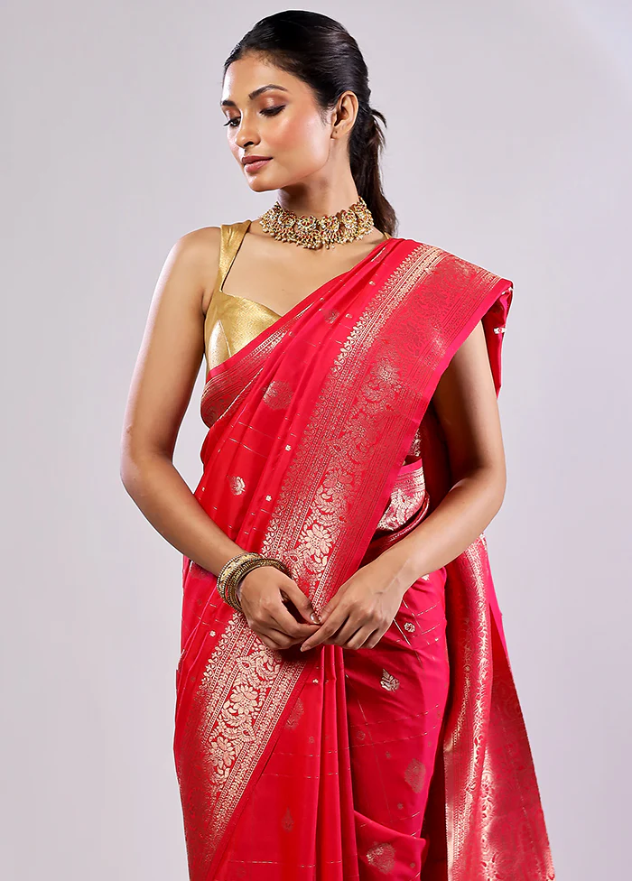 Pink Katan Silk Saree With Blouse Piece - Image 2