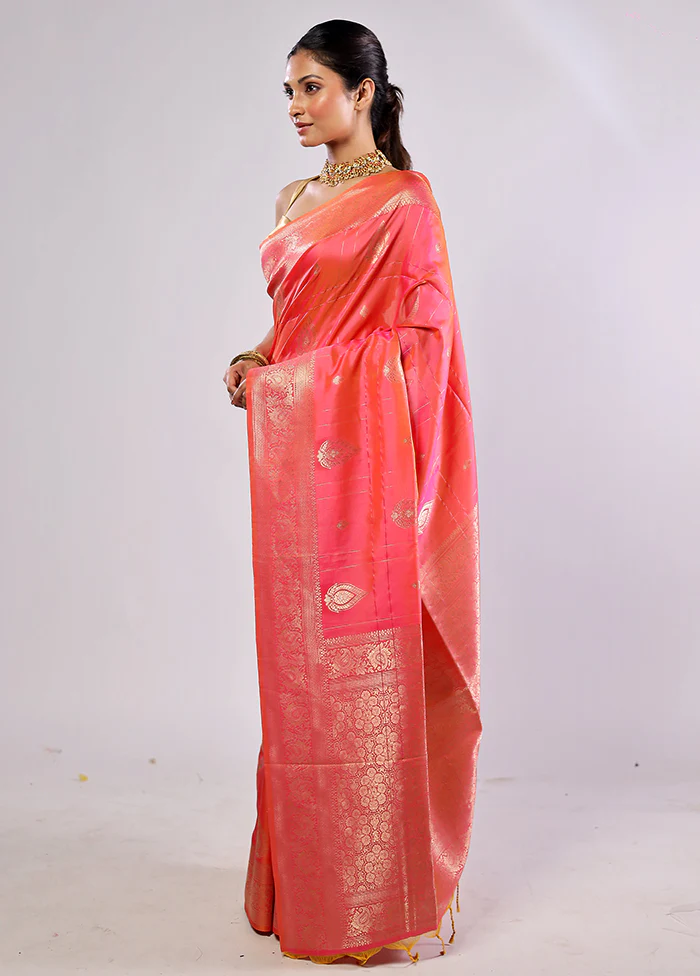 Pink Katan Silk Saree With Blouse Piece - Image 3