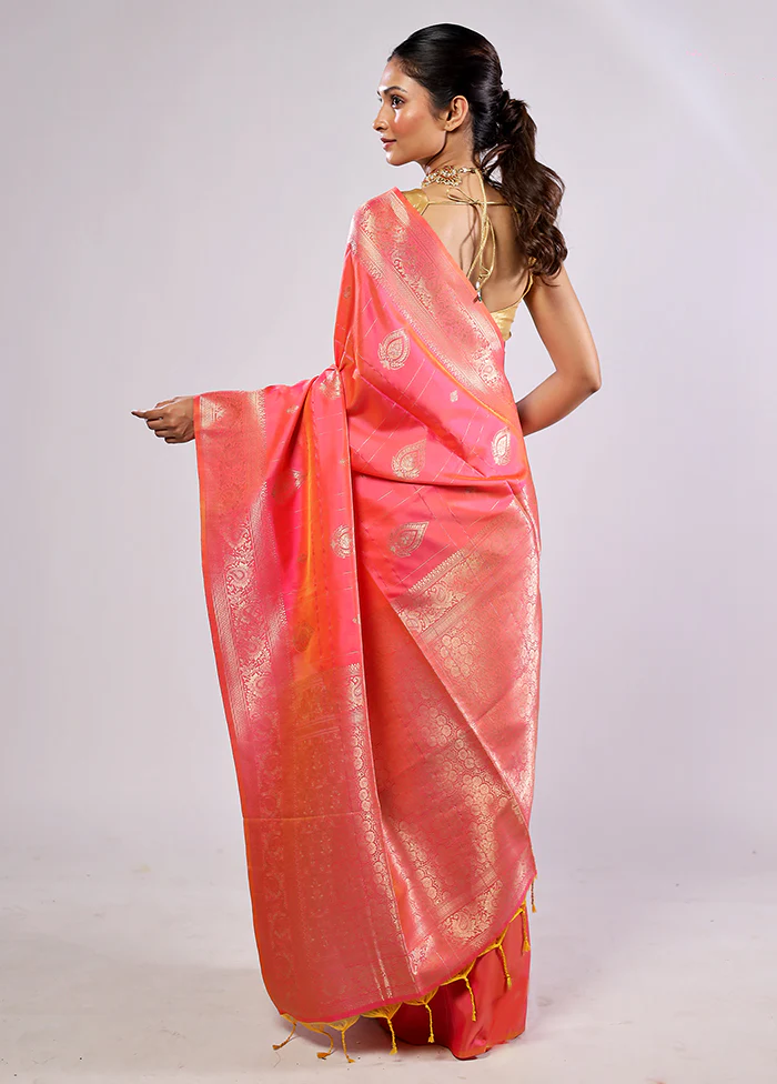 Pink Katan Silk Saree With Blouse Piece - Image 4