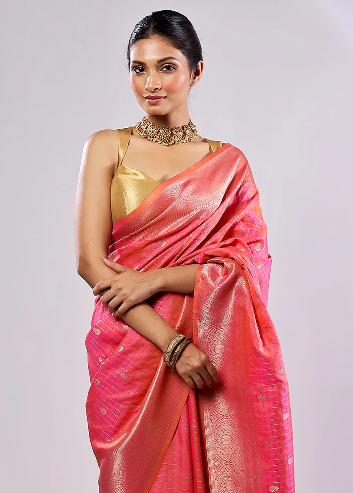 Pink Katan Silk Saree With Blouse Piece - Image 2