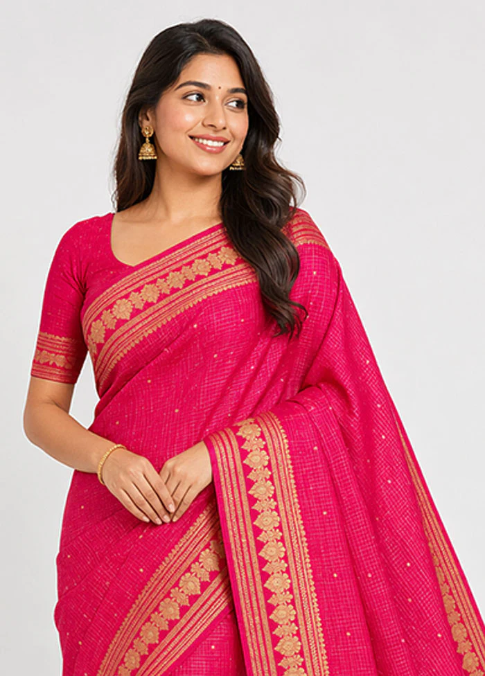 Pink Katan Silk Saree With Blouse Piece - Image 2