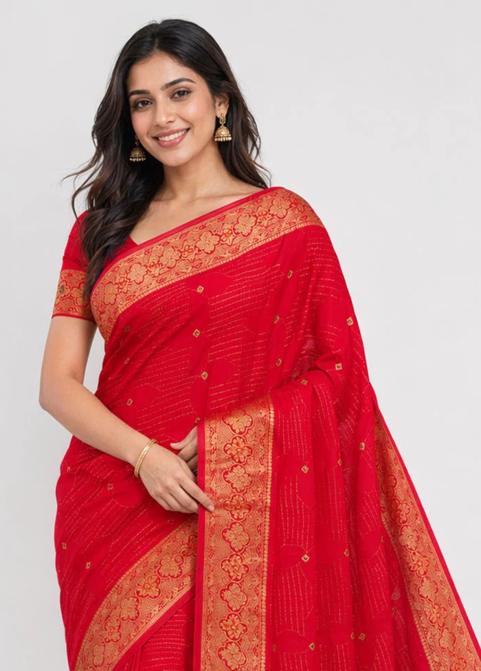 Pink Katan Silk Saree With Blouse Piece - Image 2