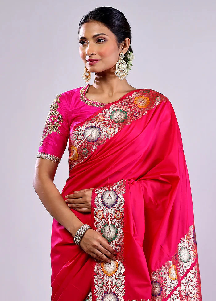 Pink Katan Silk Saree With Blouse Piece - Image 2
