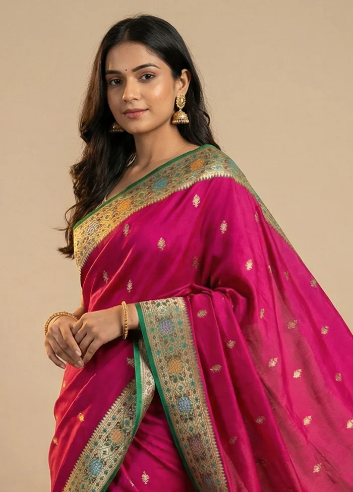 Pink Katan Silk Saree With Blouse Piece - Image 2