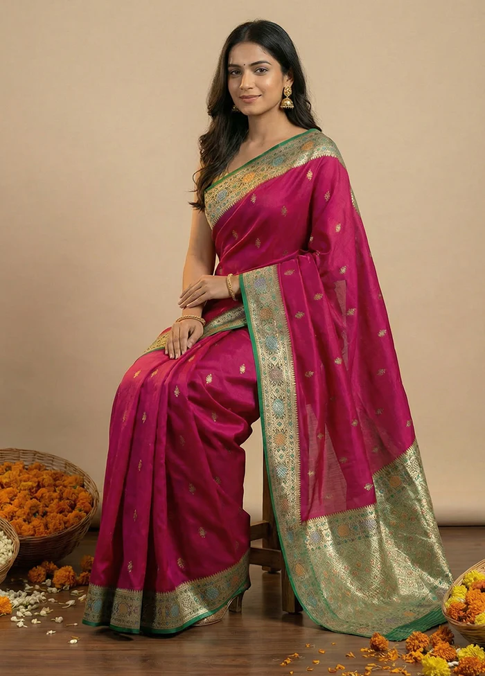 Pink Katan Silk Saree With Blouse Piece - Image 3