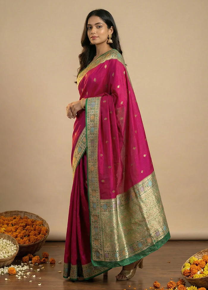 Pink Katan Silk Saree With Blouse Piece - Image 4