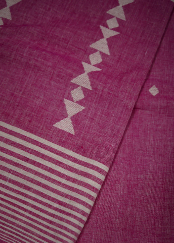 Pink Cotton Saree With Blouse Piece - Image 2