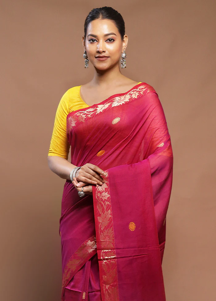 Pink Cotton Saree With Blouse Piece - Image 2