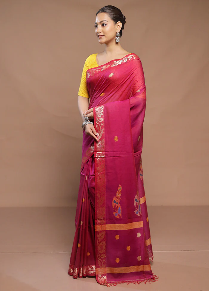 Pink Cotton Saree With Blouse Piece - Image 4