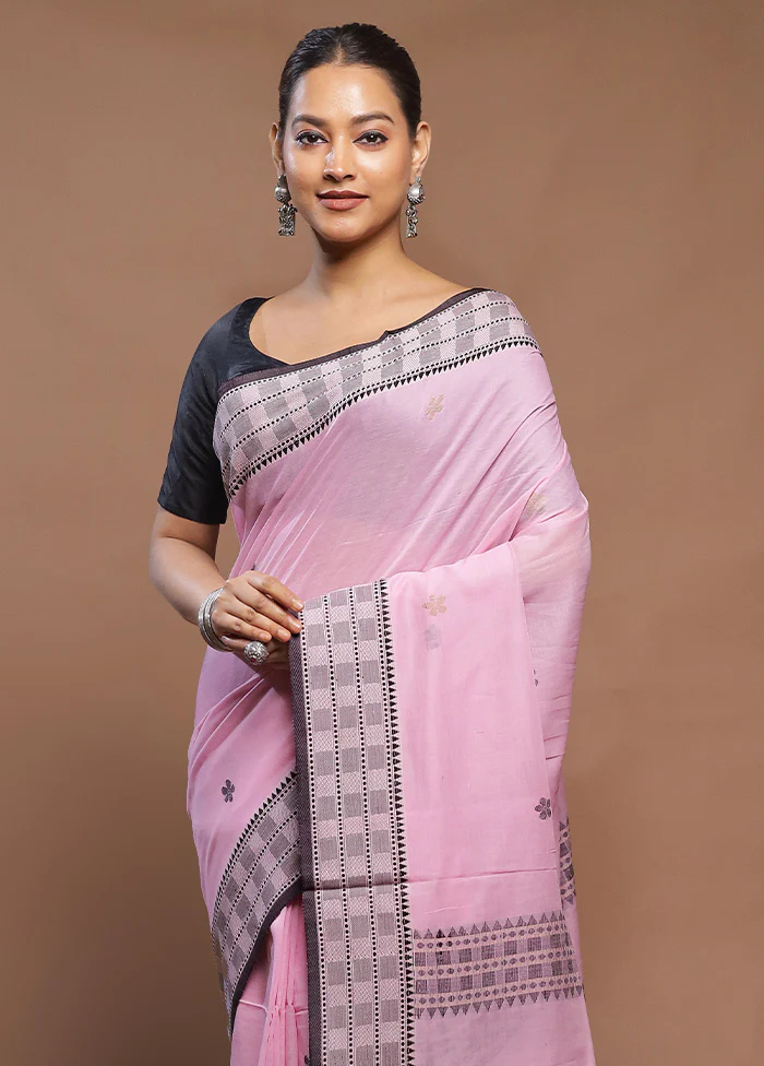 Pink Cotton Saree With Blouse Piece - Image 2