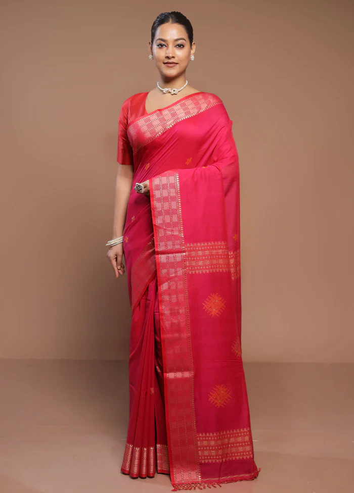 Pink Cotton Saree With Blouse Piece