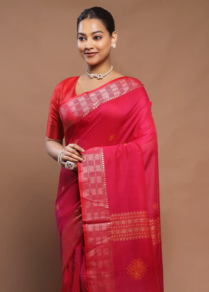 Pink Cotton Saree With Blouse Piece - Image 2