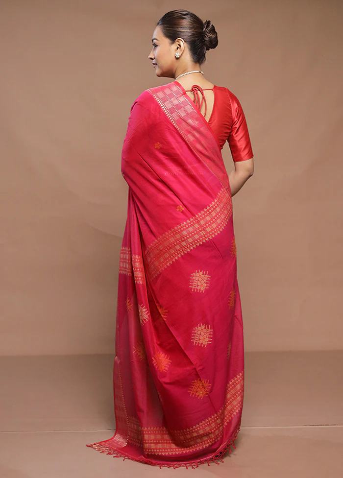 Pink Cotton Saree With Blouse Piece - Image 3