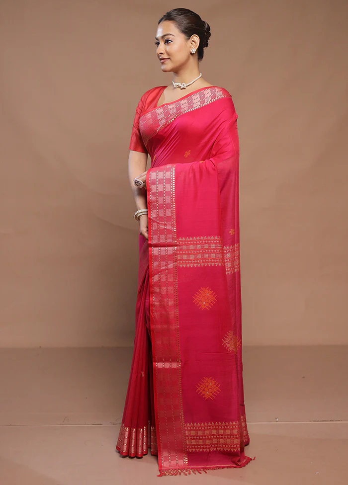 Pink Cotton Saree With Blouse Piece - Image 4