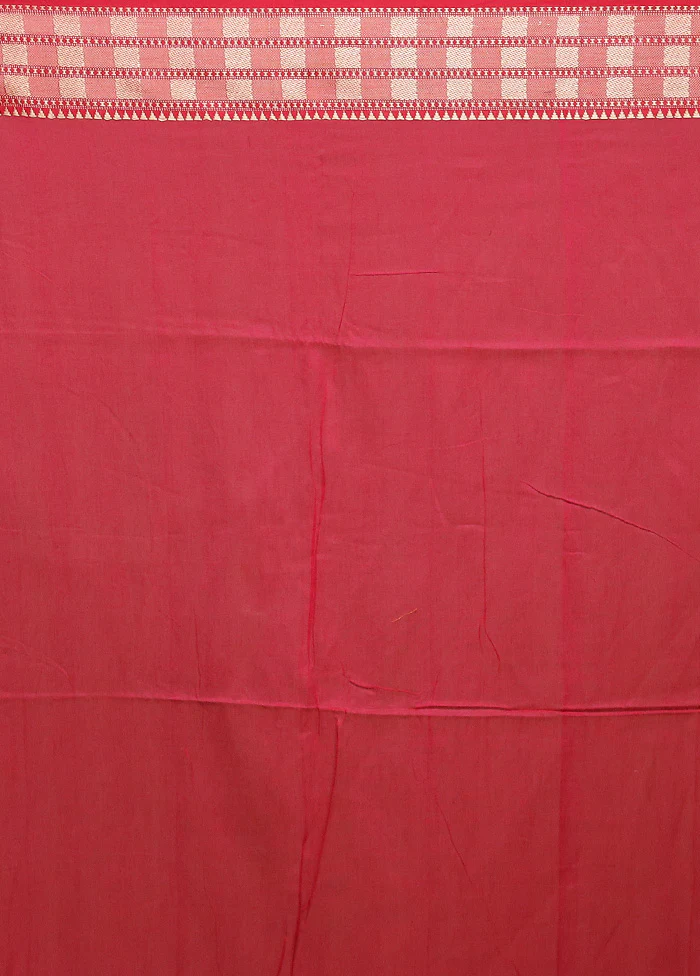 Pink Cotton Saree With Blouse Piece - Image 5