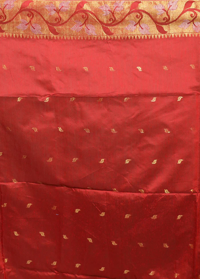 Pink Khadi Cotton Saree With Blouse Piece - Image 5