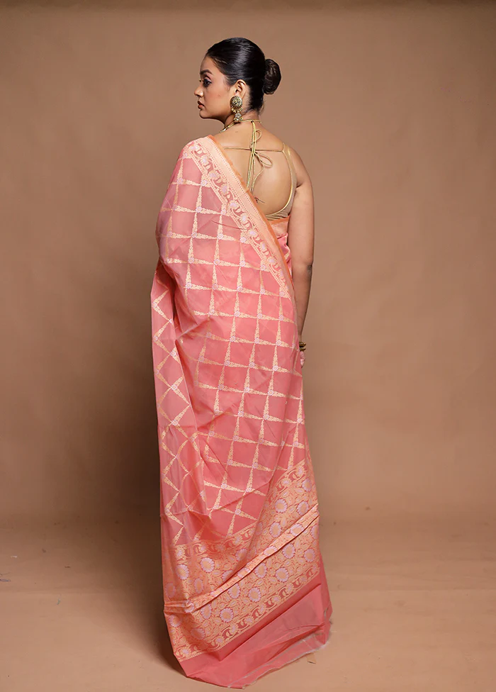 Pink Kora Silk Saree With Blouse Piece - Image 3