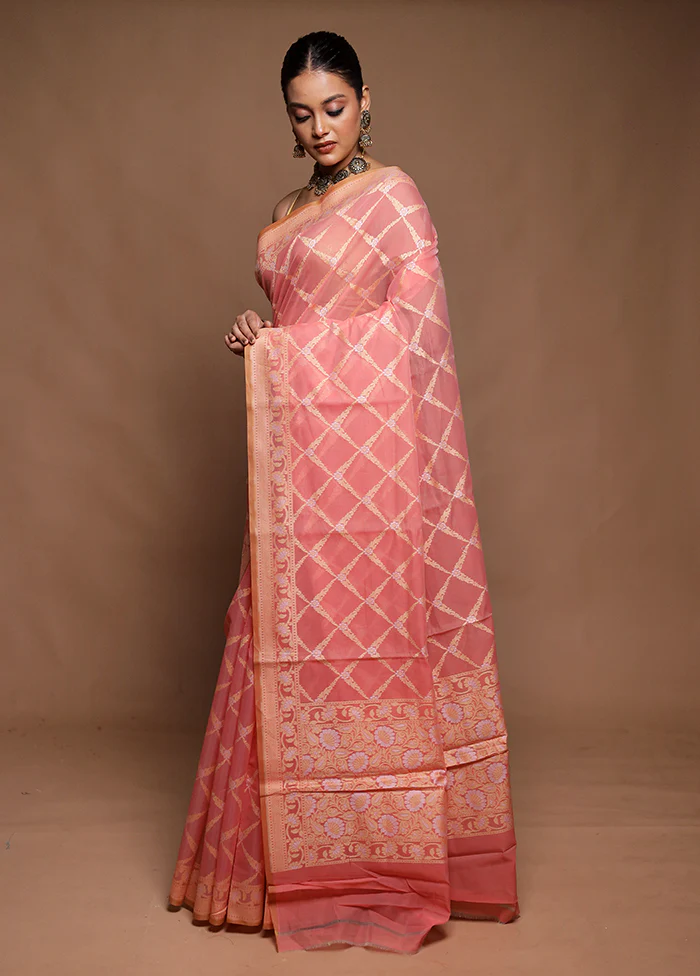 Pink Kora Silk Saree With Blouse Piece - Image 4