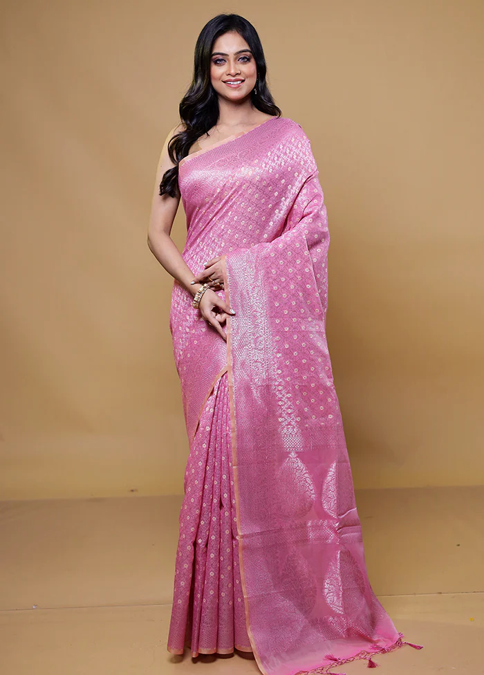 Pink Kora Silk Saree With Blouse Piece - Image 2