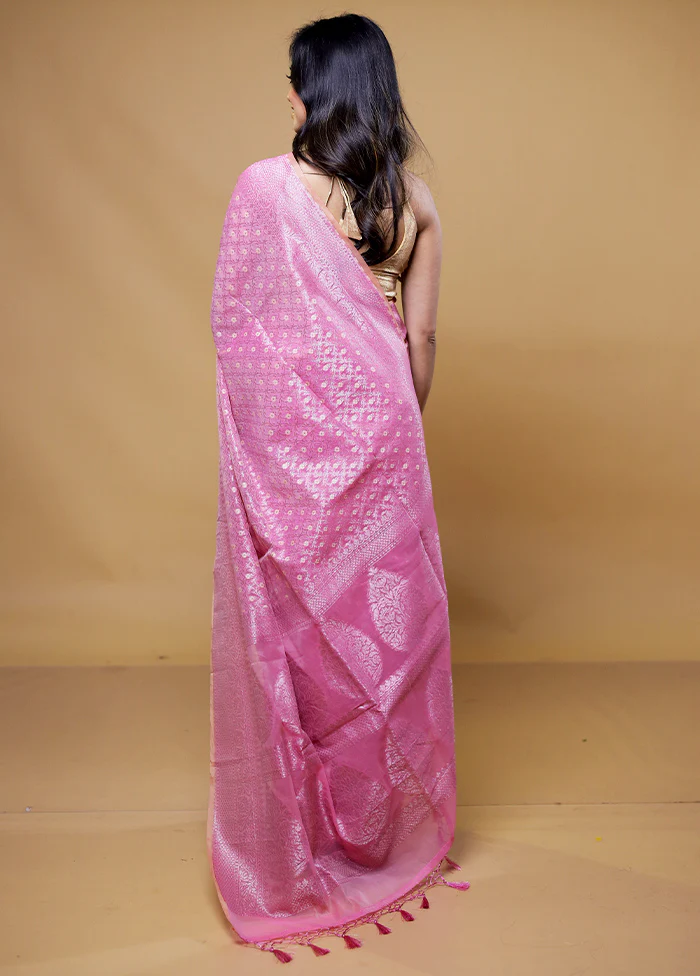 Pink Kora Silk Saree With Blouse Piece - Image 3