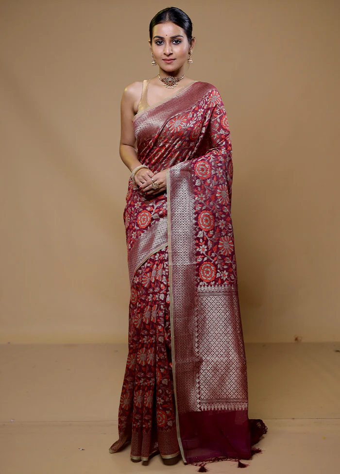 Pink Kora Silk Saree With Blouse Piece - Image 2
