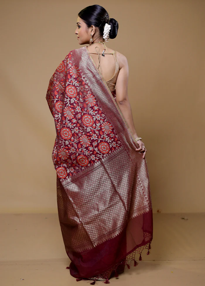 Pink Kora Silk Saree With Blouse Piece - Image 3