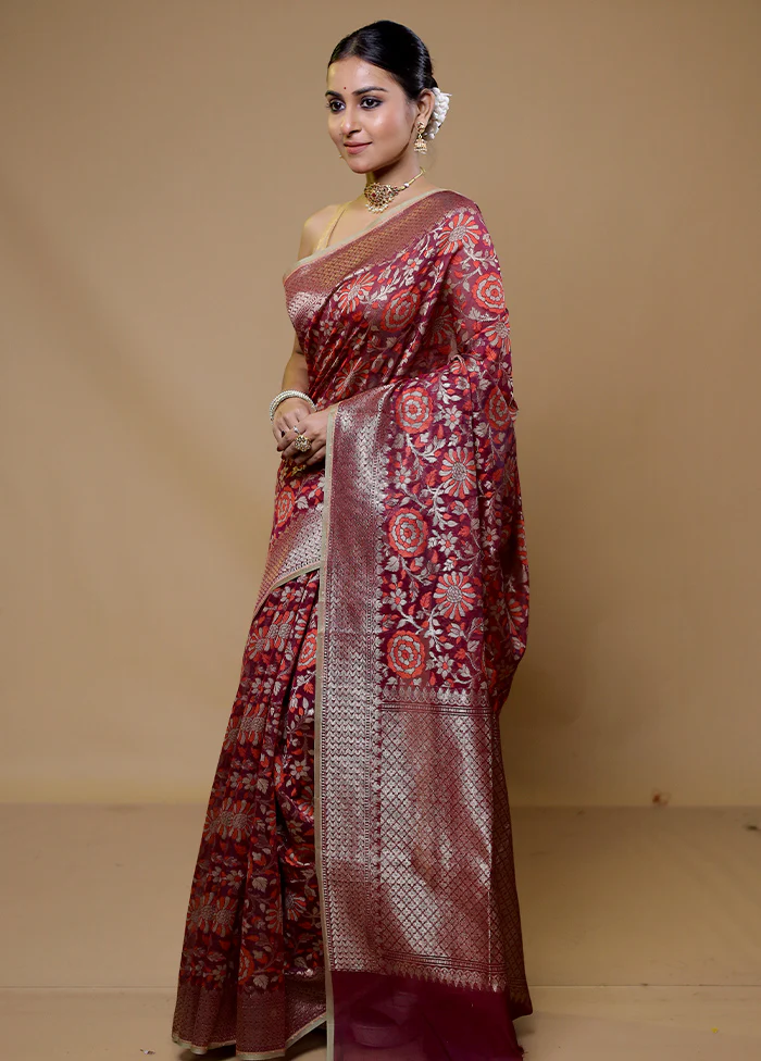 Pink Kora Silk Saree With Blouse Piece - Image 4