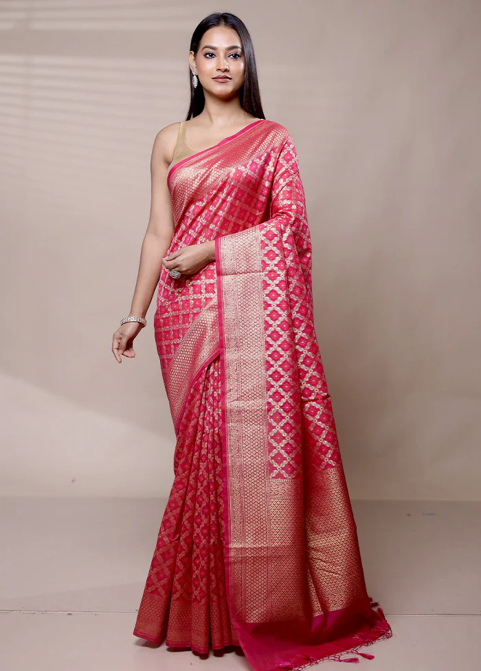 Pink Kora Silk Saree With Blouse Piece - Image 2
