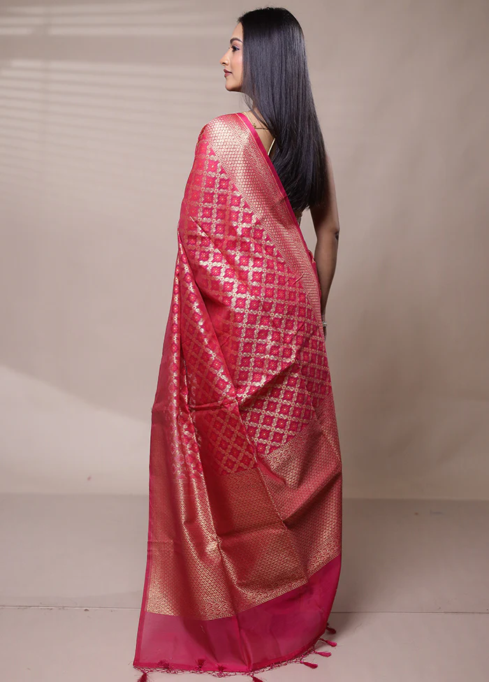 Pink Kora Silk Saree With Blouse Piece - Image 3